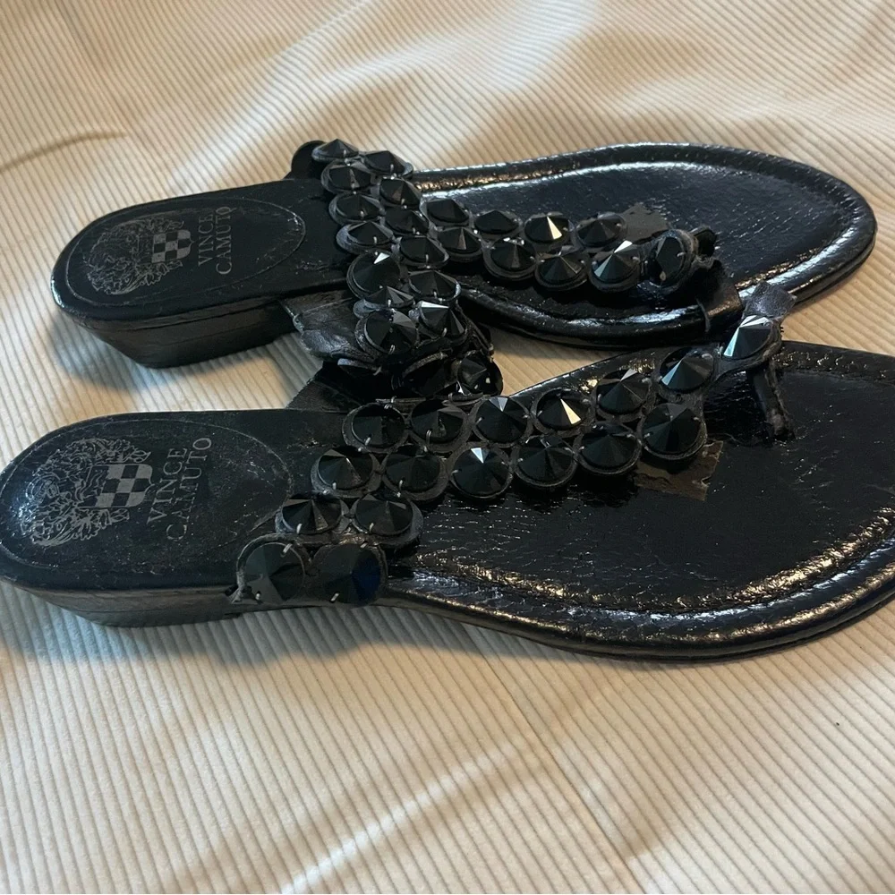 Vince Camuto Women's Black Leather Wedge Sandal Size 8 - Picture 6 of 6